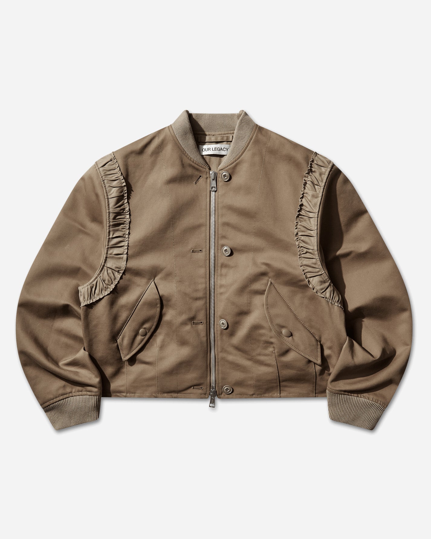 Our Legacy Wmns Frill Bomber Kharkee Double Weave Sateen Coats and Jackets Bomber Jackets W2261FK 001