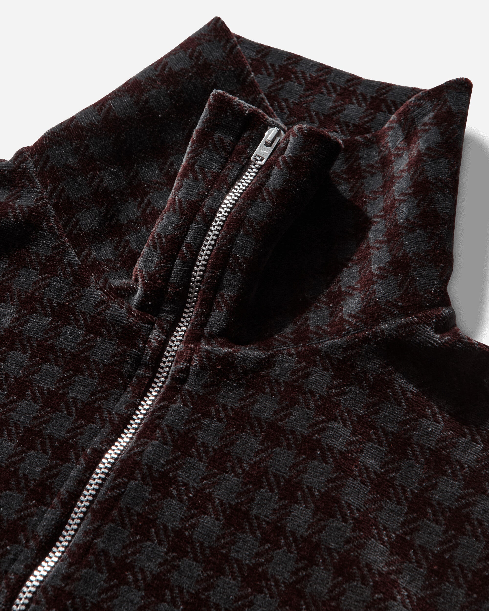 Our Legacy Wmns Slim Zip Longsleeve Merlot Houndini Check Velour Sweatshirts Track Tops W2266SMH 001
