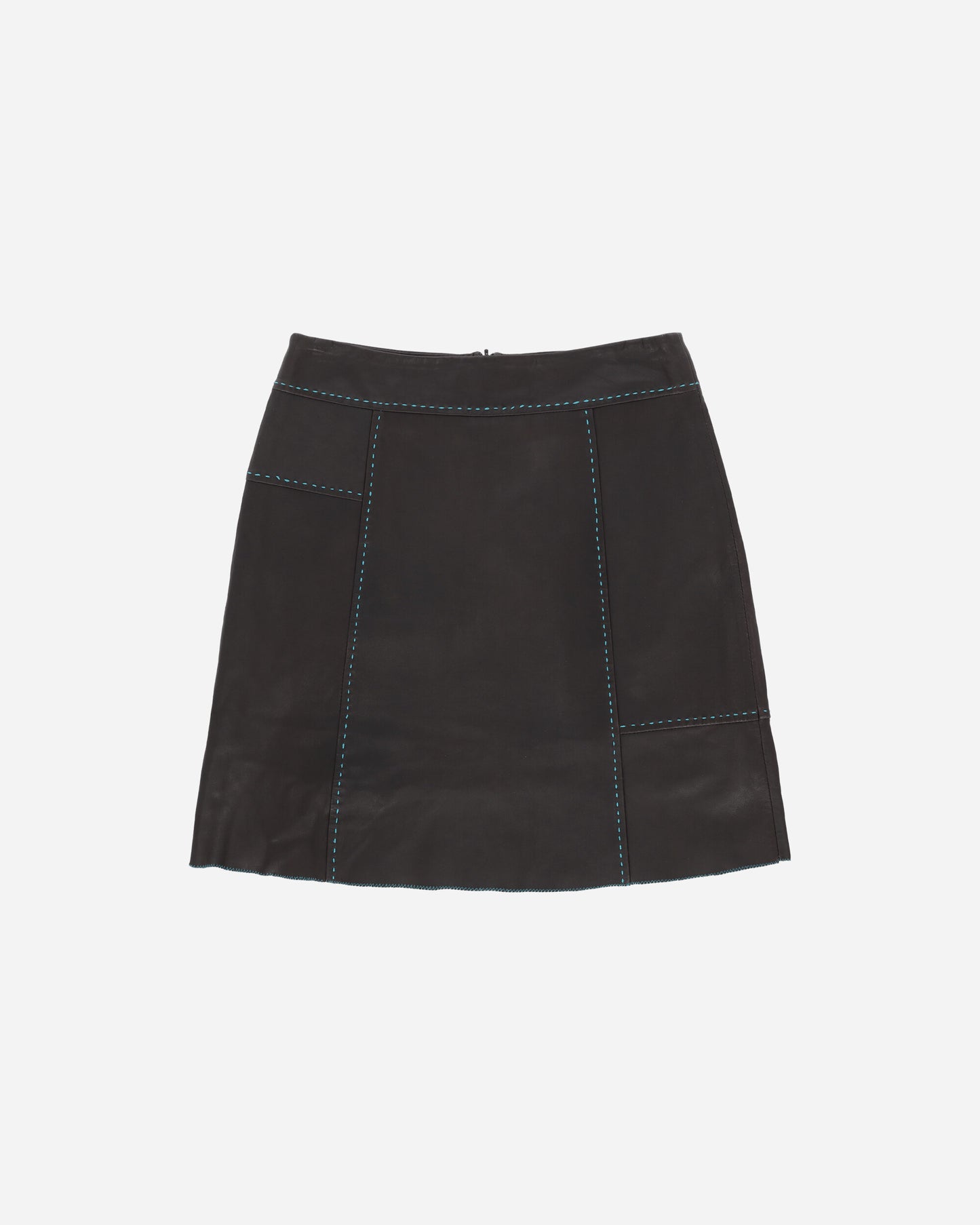 Pezze Vintage Wmns Leather Brown Skirt With Blue Stitches Brown Skirts Midi 0772420 1