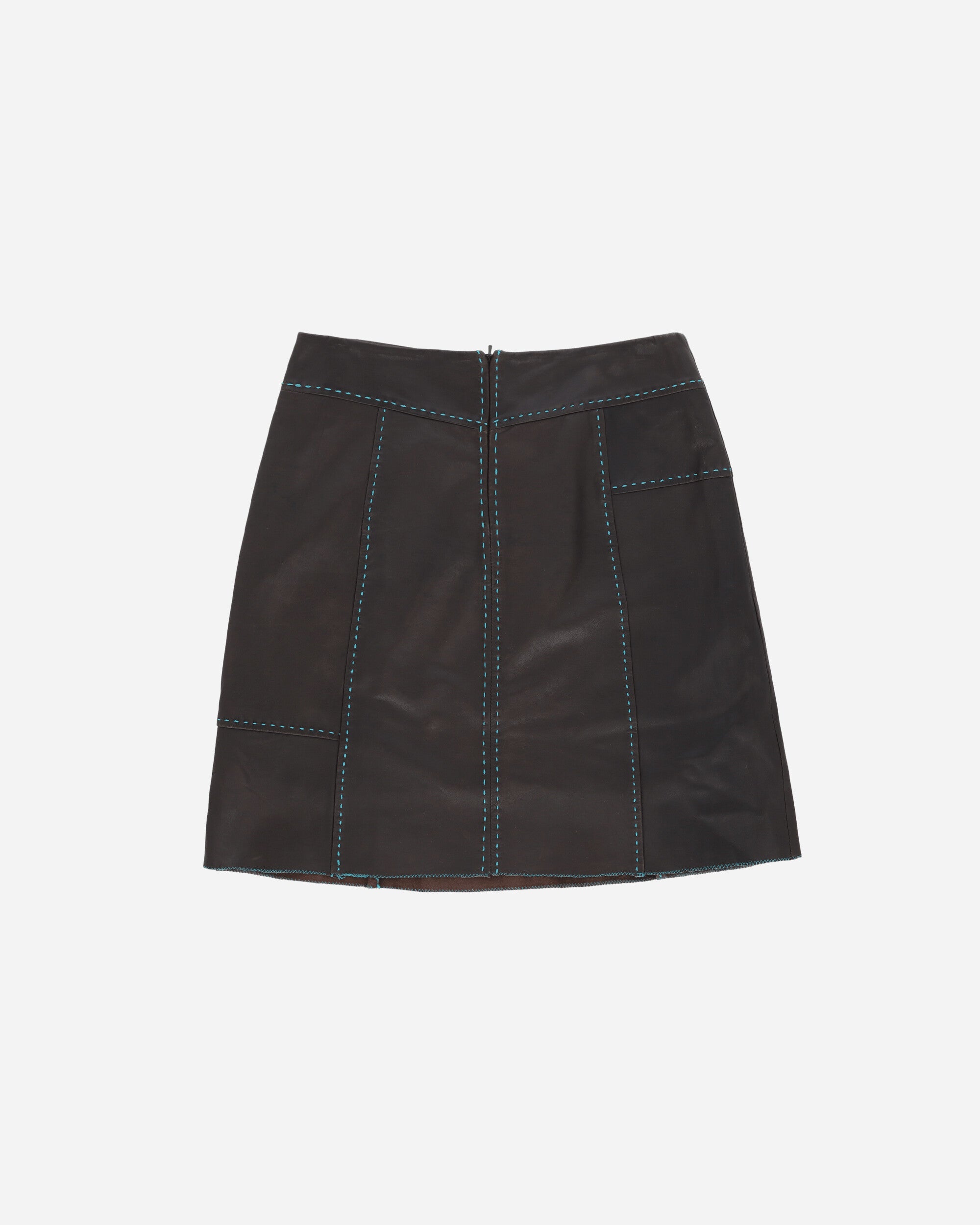 Pezze Vintage Wmns Leather Brown Skirt With Blue Stitches Brown Skirts Midi 0772420 1