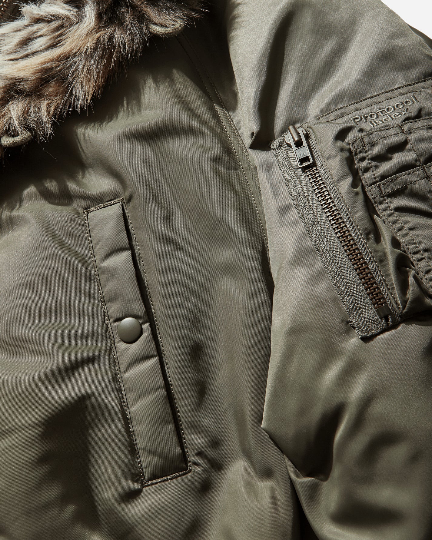 Protocol Index Exaggerated Shoulder Fur N2B Olive Coats and Jackets Bomber Jackets PI26SSMO01 OLIVE