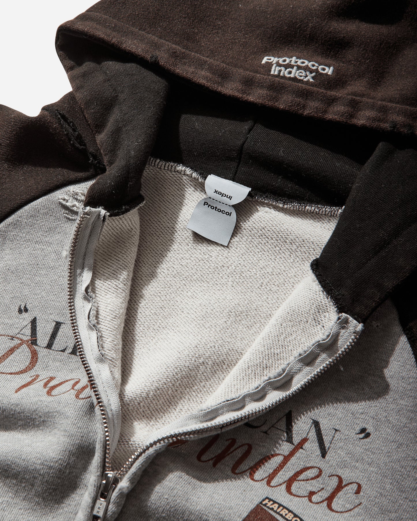 Protocol Index Tight Fit Reconstructed Zip Hoodie Black/Melange Grey Sweatshirts Zip-Ups PI26SSMH06 BLACK