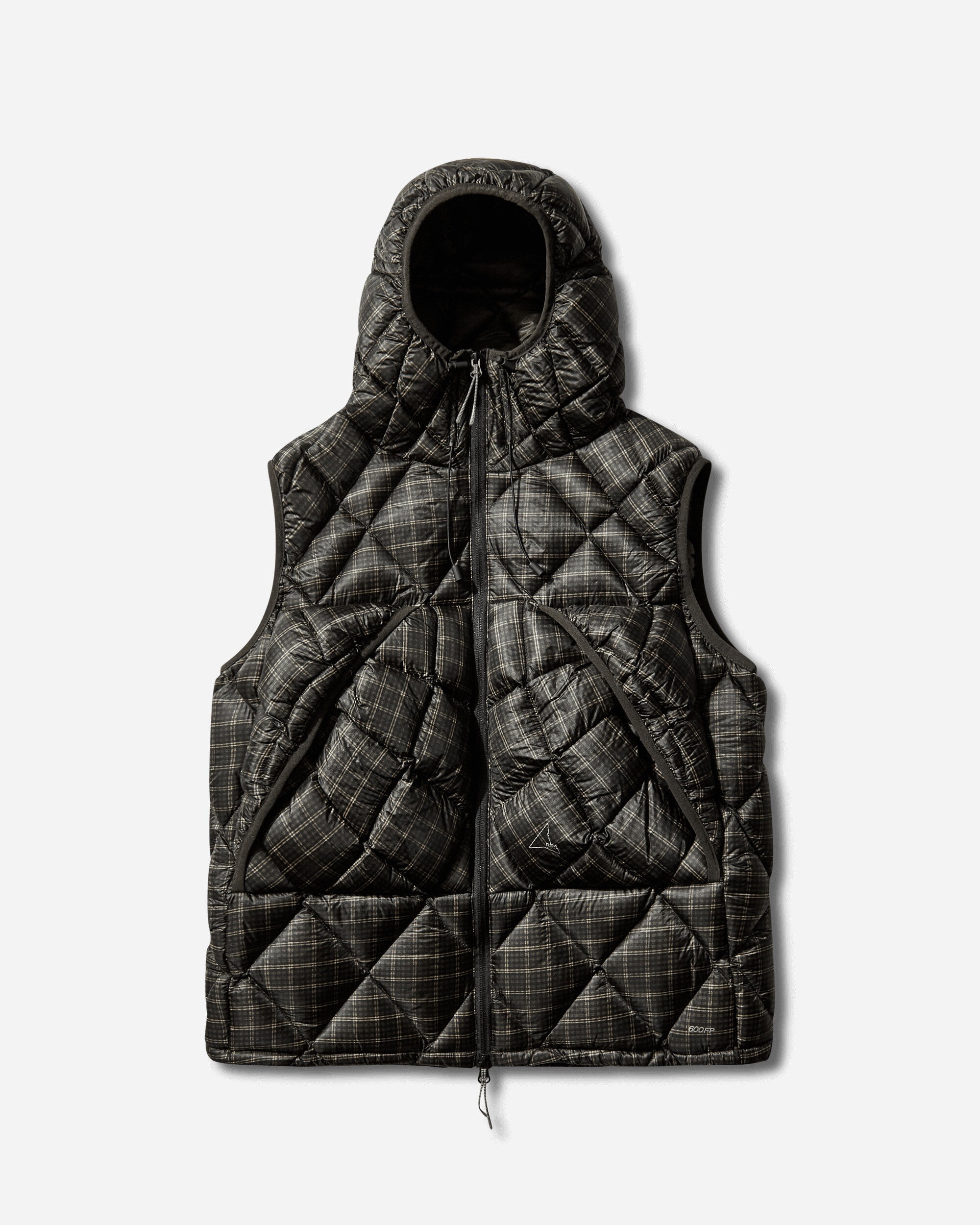 ROA Nuna 600 Fill Power Printed Check Hooded Down Vest Anthracite Coats and Jackets Down Jackets YBMW030FA27 ANT0001