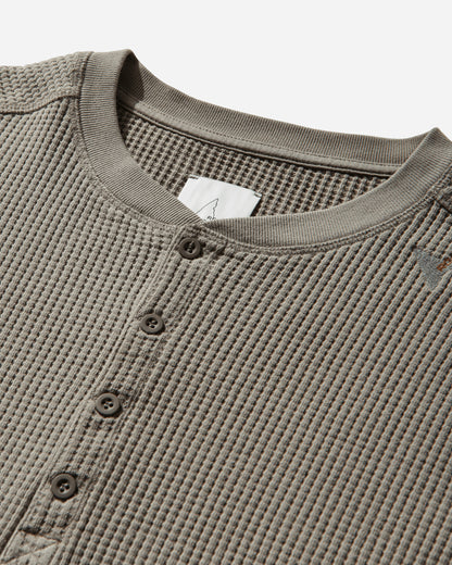 ROA Bee Sun Faded Organic Waffle Serafino Long Sleeve Grey Green Sweatshirts Hoodies YBMW035FA32 GRY0024