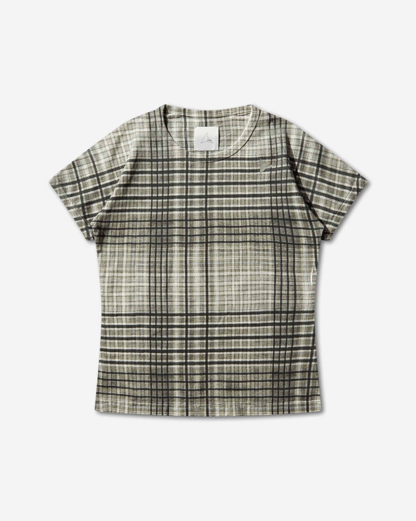 ROA Taba Printed Check Baby Tee Sage Green T-Shirts Top YBWW029JY11 GRN0002