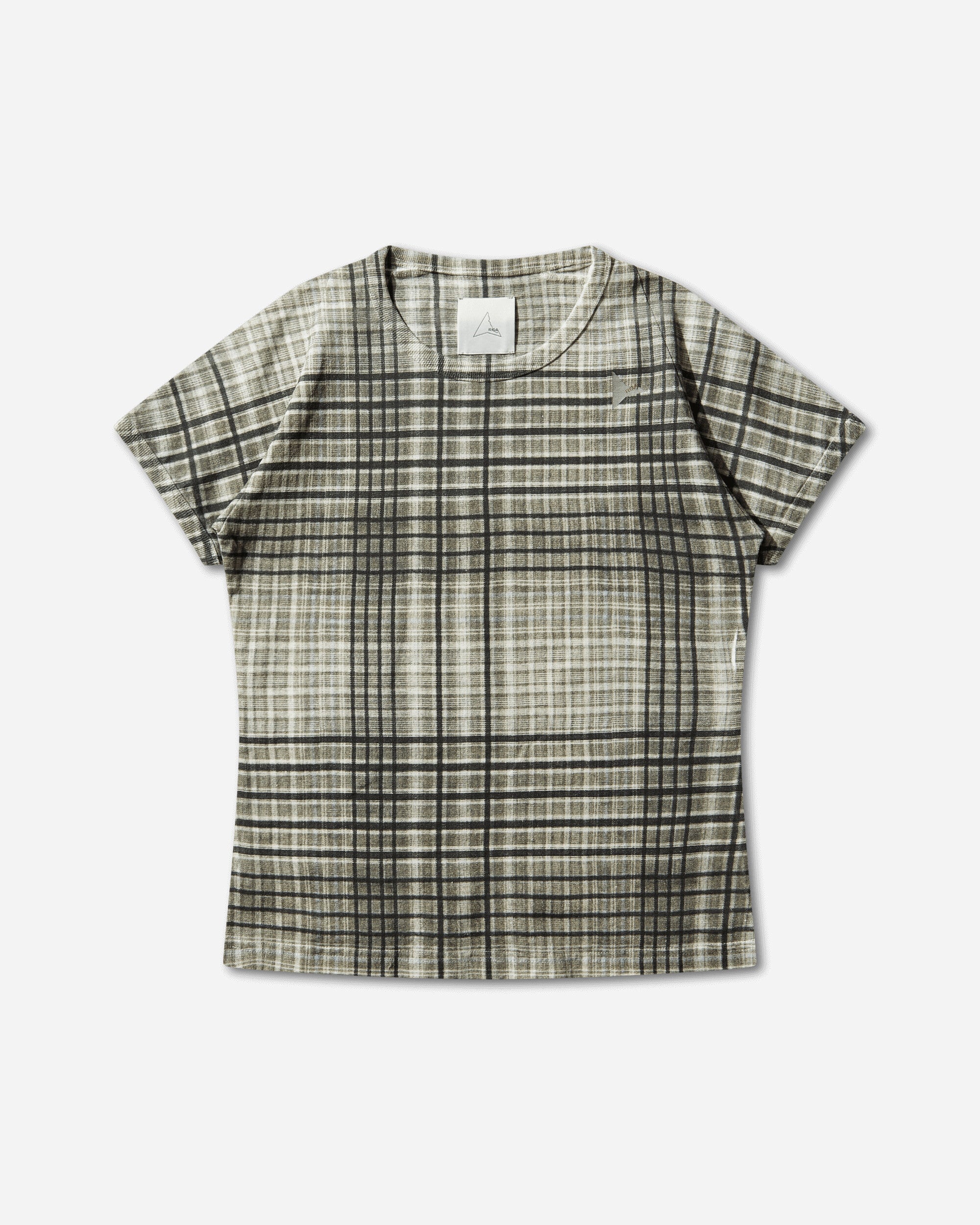 ROA Taba Printed Check Baby Tee Sage Green T-Shirts Top YBWW029JY11 GRN0002