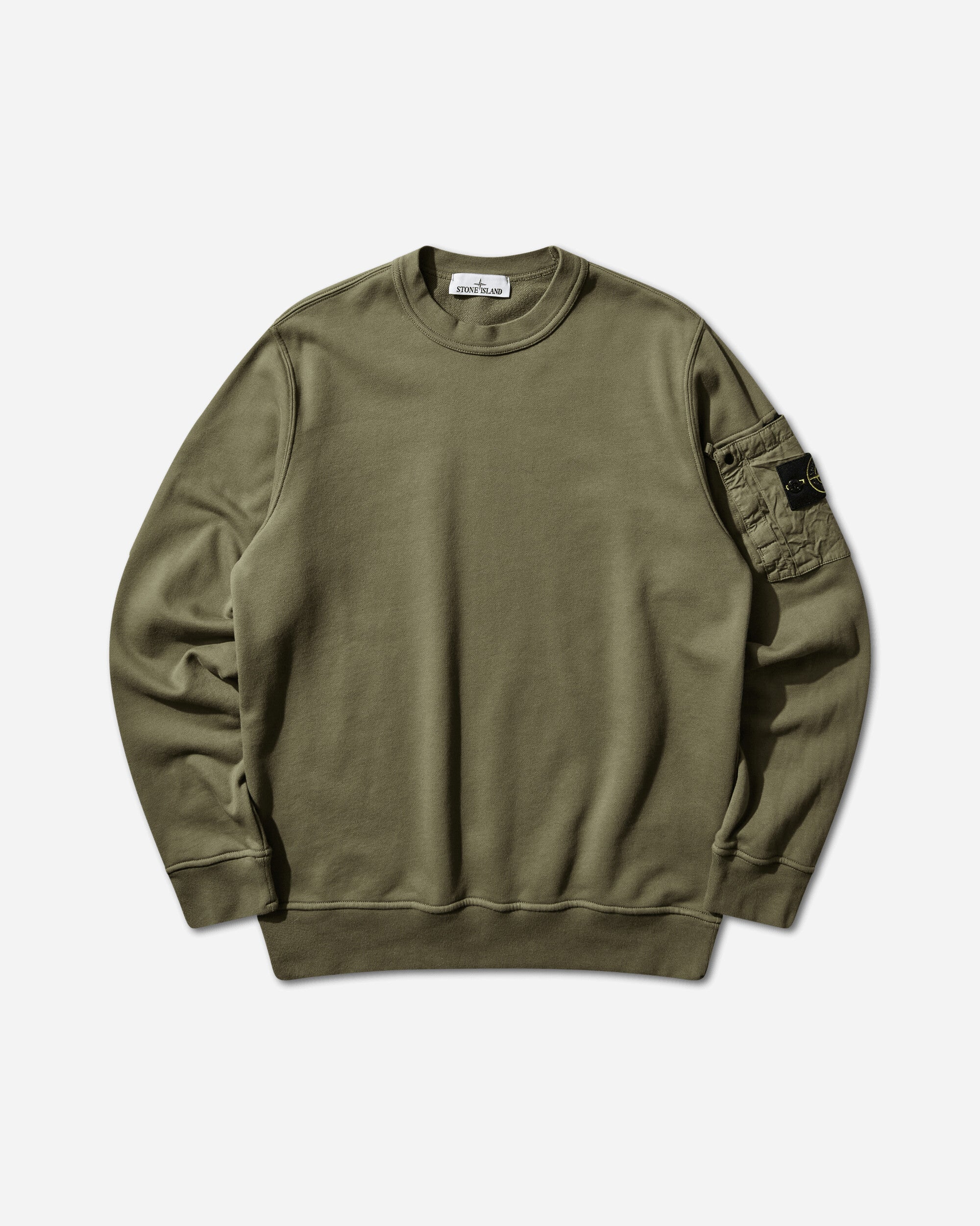 Stone Island Organic Cotton Fleece Crewneck Sweatshirt Military Green Sweatshirts Hoodies L1S156100019S0410 V005G