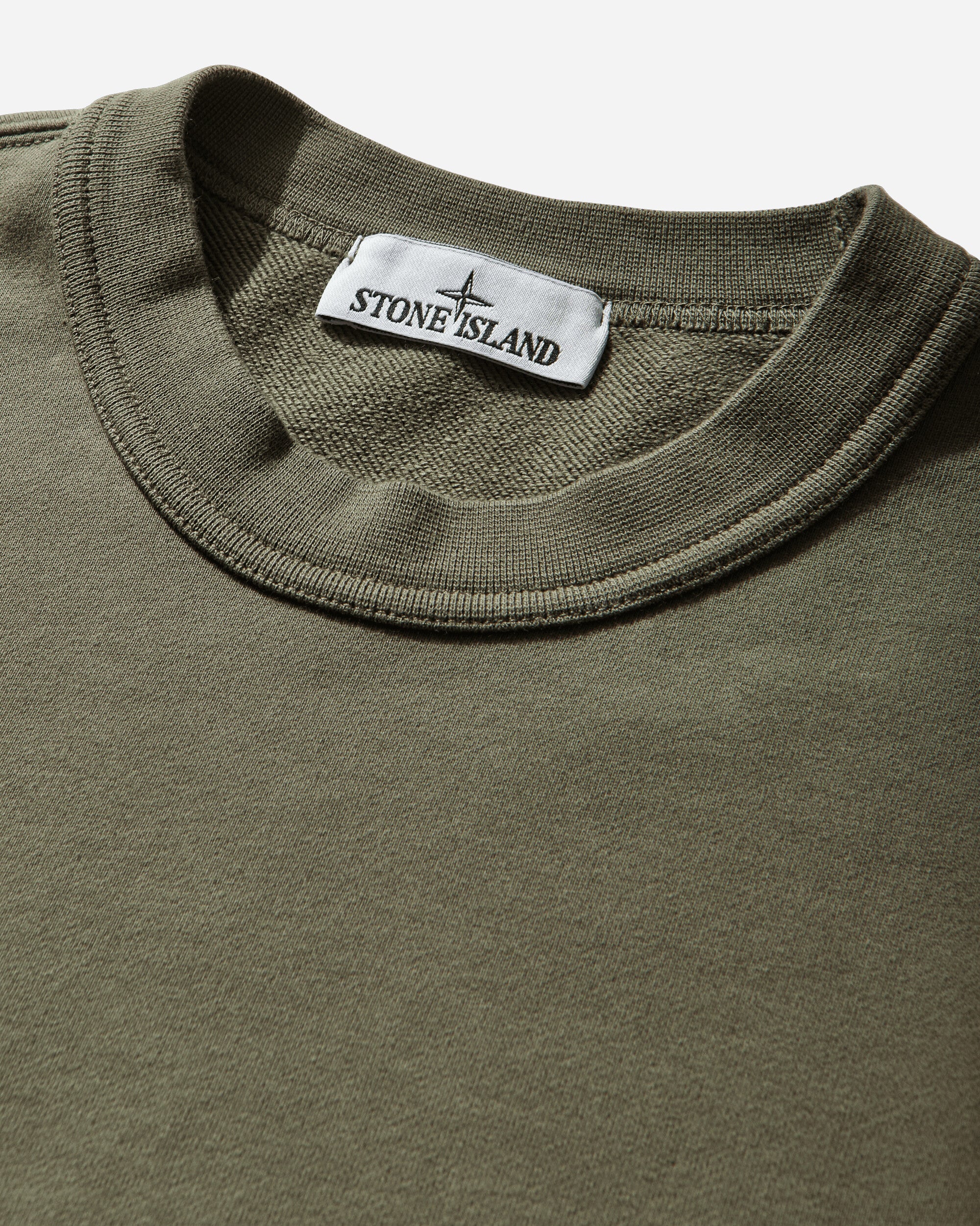 Stone Island Organic Cotton Fleece Crewneck Sweatshirt Military Green Sweatshirts Hoodies L1S156100019S0410 V005G