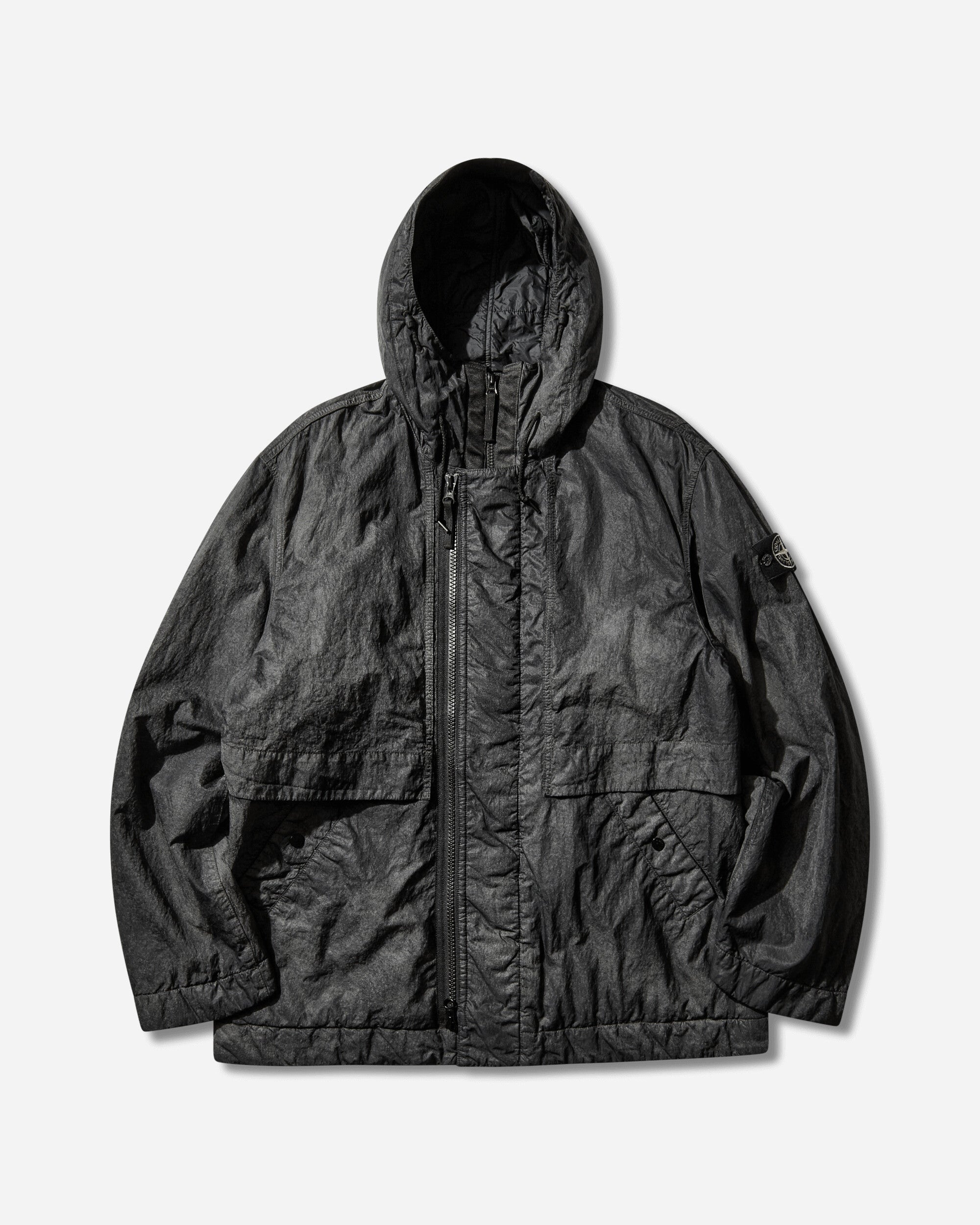 Stone Island Dense Nylon Tc Hand Sprayed Reflective Short Parka Black Coats and Jackets Jackets L1S154100072S0359 V0029