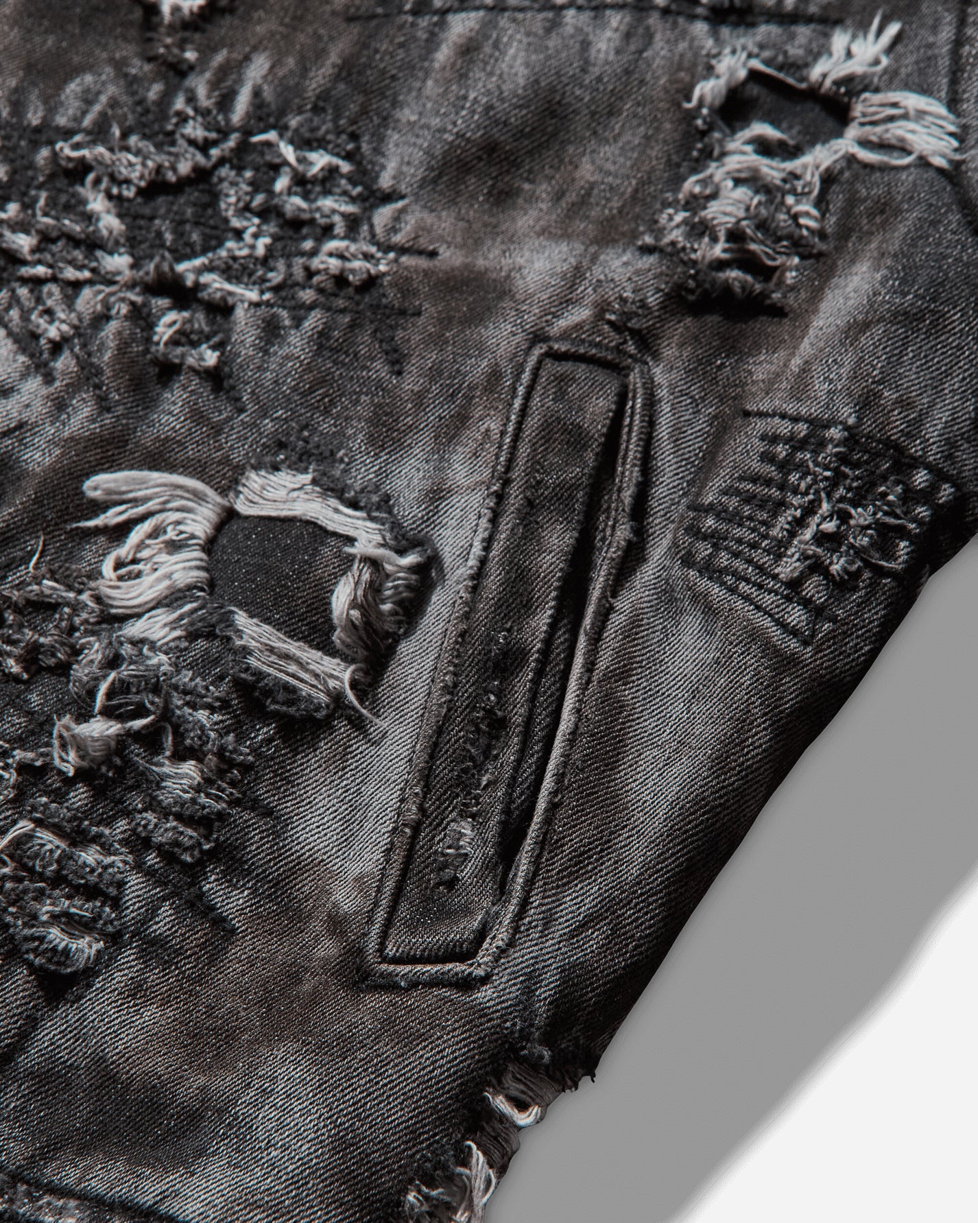 Thug Club Hard-Washed Damaged Denim Hooded Zip-Up Black Coats and Jackets Jackets TC25JK3801 BLACK