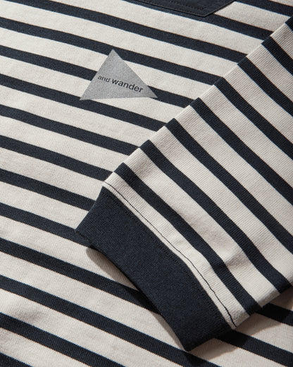 and wander 075  Stripe Pocket Ls T Navy T-Shirts Longsleeve 5746184077 120