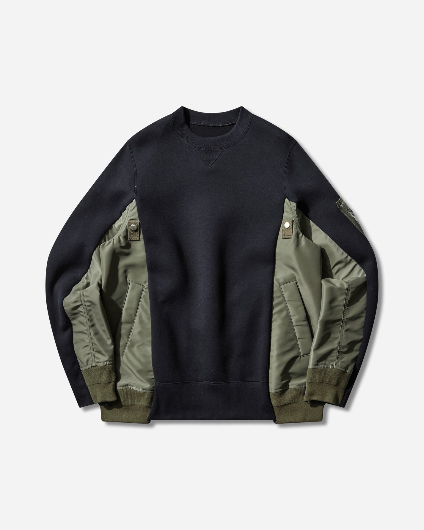 sacai Sponge Sweat X Nylon Twill Pullover Navy Khaki Sweatshirts Crewneck SCM-326 212
