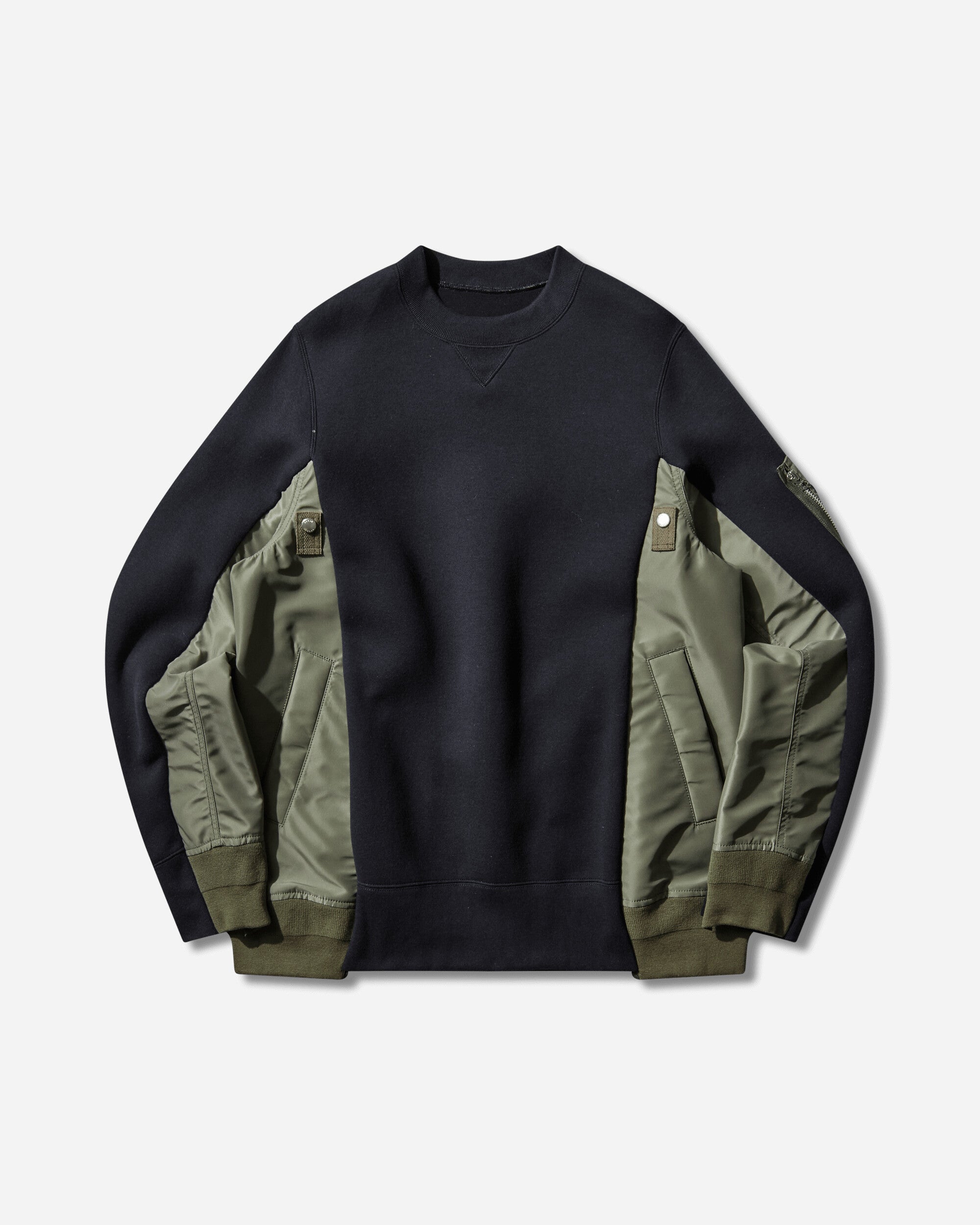 sacai Sponge Sweat X Nylon Twill Pullover Navy Khaki Sweatshirts Crewneck SCM-326 212