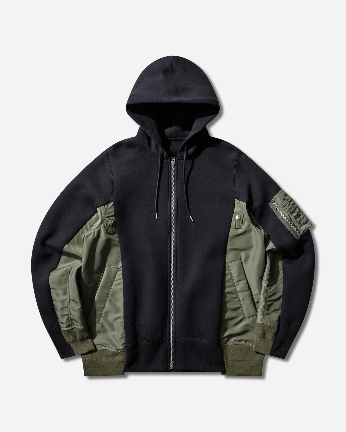 sacai Sponge Sweat X Nylon Twill Hoodie Navy Khaki Sweatshirts Zip-Ups SCM-324 212